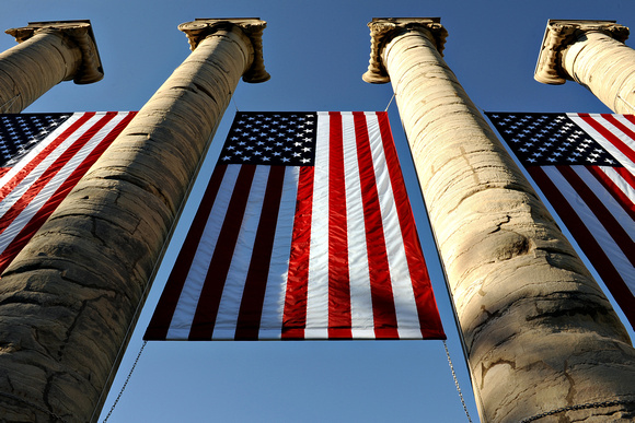 Mizzou Columns with American Flags