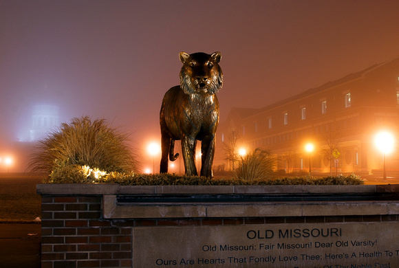 Bronze-Tiger-Statue-University-Missouri-Fog