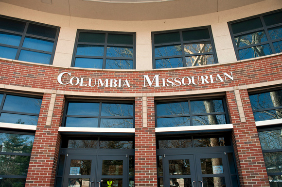 Mizzou Journalism School Buildings with spring flowering trees on University of Missouri Campus